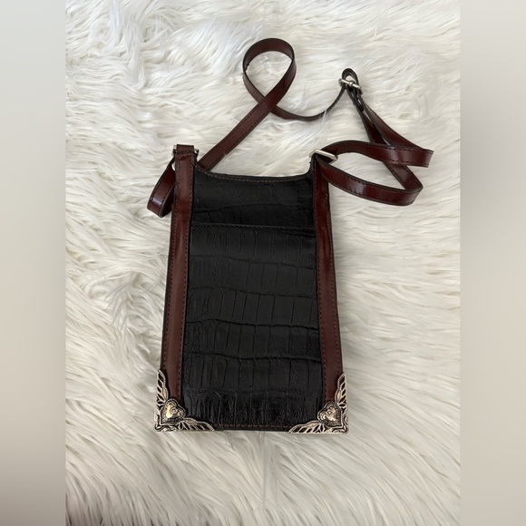 Marc Chantal MC Black Leather Handbag Faux Croc Silver Embossed Accents Vintage - Picture 2 of 6